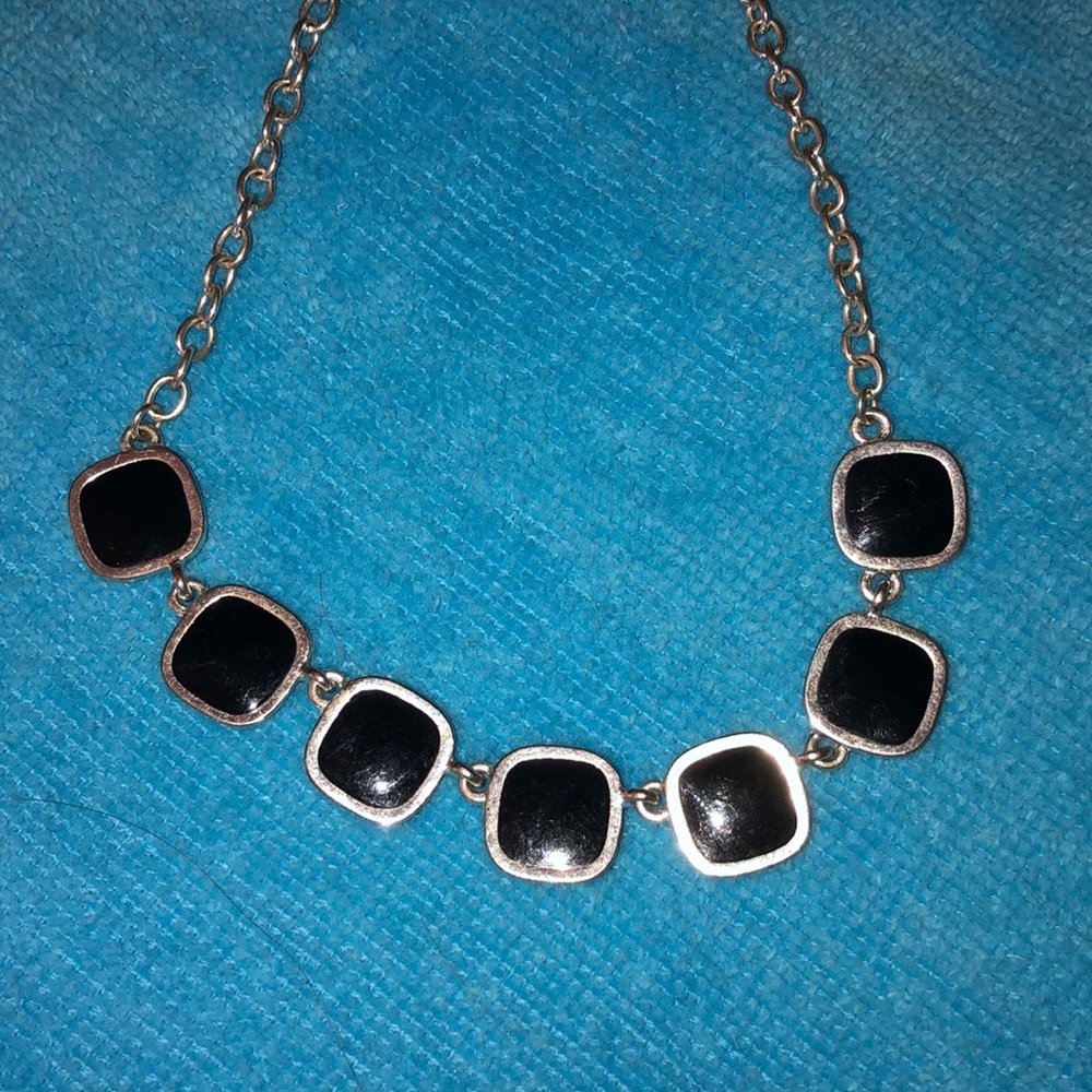 Silver tone and black necklace